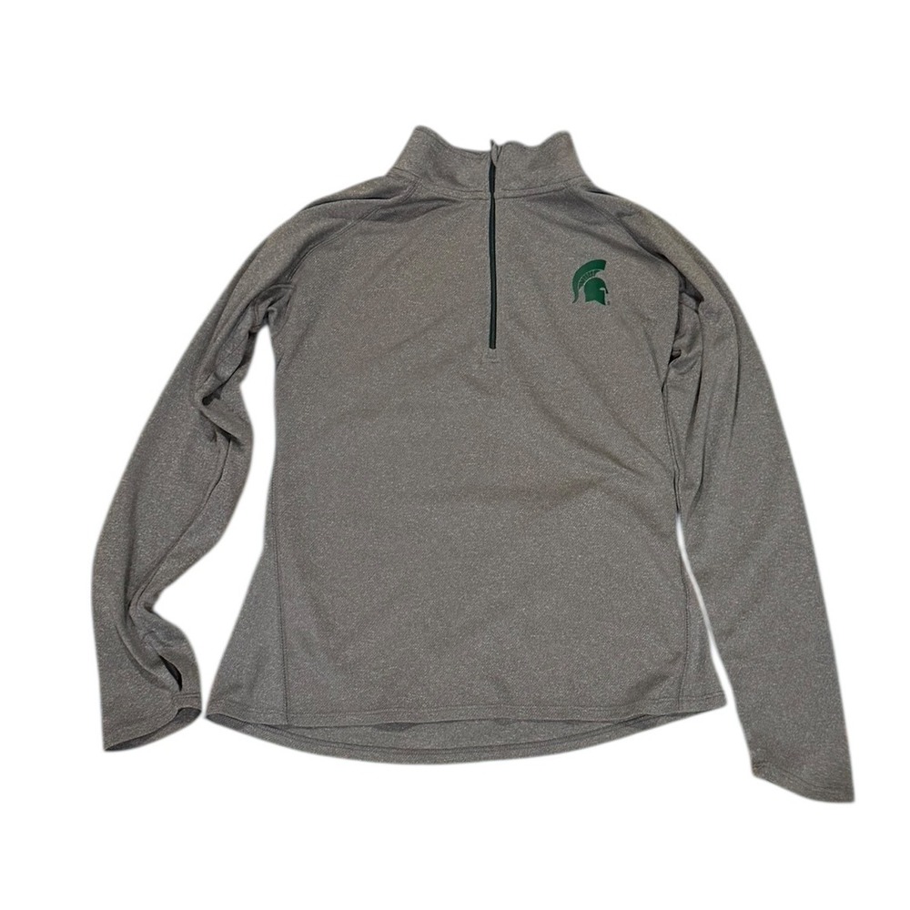 Michigan State Spartans‎ Womens Athletic Quarter Zip Pullover Shirt Gray Green S